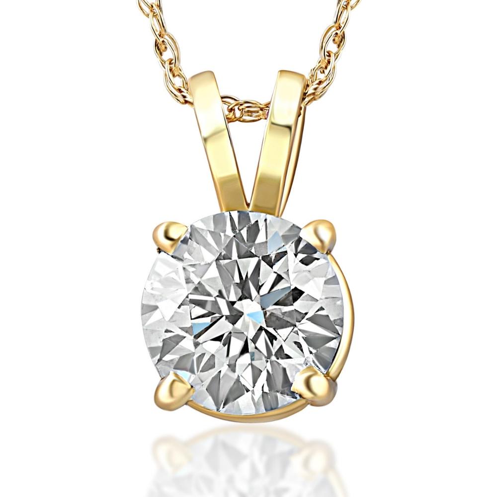 .75ct Round Cut Diamond Solitaire Pendant Necklace in 14k White or Yellow Gold