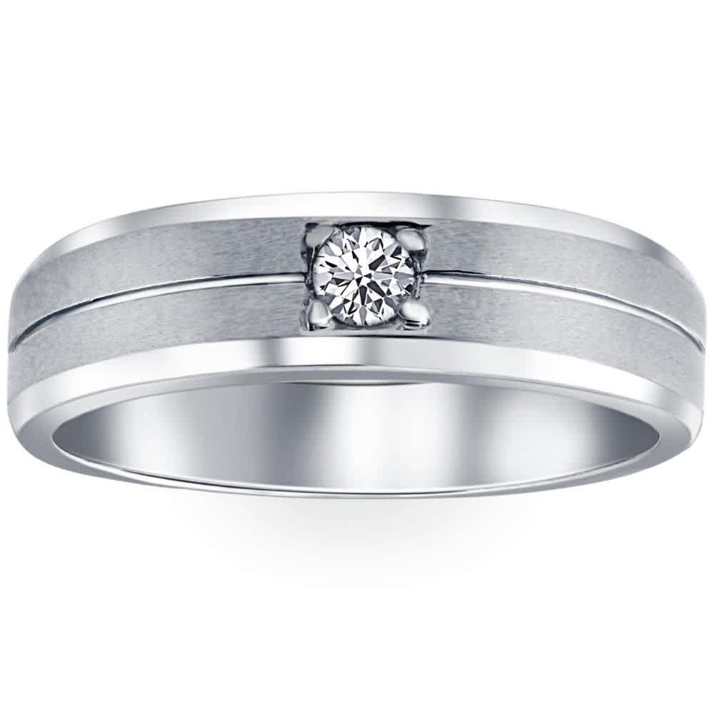 1/6Ct Diamond Brushed Mens Wedding Band in White, Yellow, or Rose Gold Lab Grown
