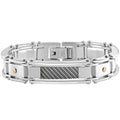 Men's Single Toned Steel Carbon Fiber Gold Screwed 13mm Link 9.5" Bracelet