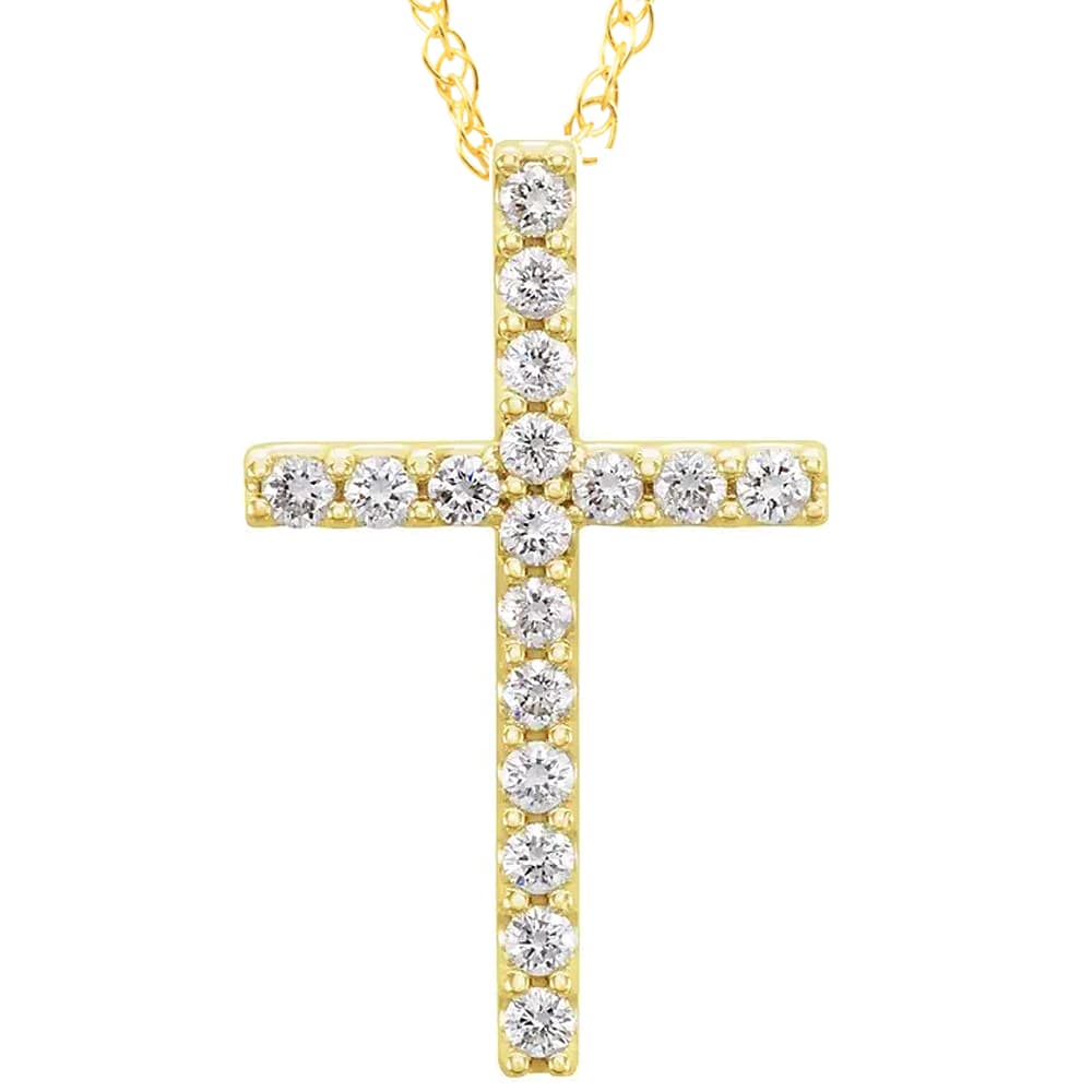 1/3Ct Diamond Cross Pendant Women's Necklace 18" 10k Yellow Gold 21mm Tall