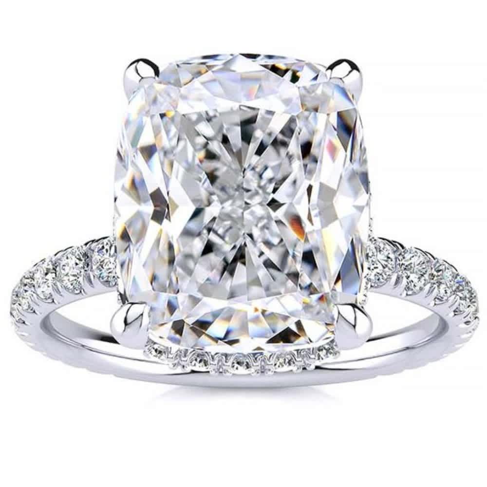 Certified 5.86Ct Elongated Cushion Diamond Hidden Halo Engagement Ring Gold Size: 7