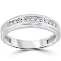 1/4Ct Mens Round Diamond Polished Wedding Ring 10k White Gold