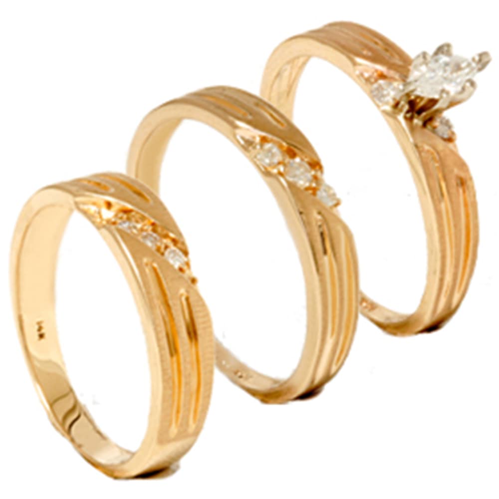 1/4ct Diamond Matching Trio Wedding Ring Set 14K Gold Size Selectable