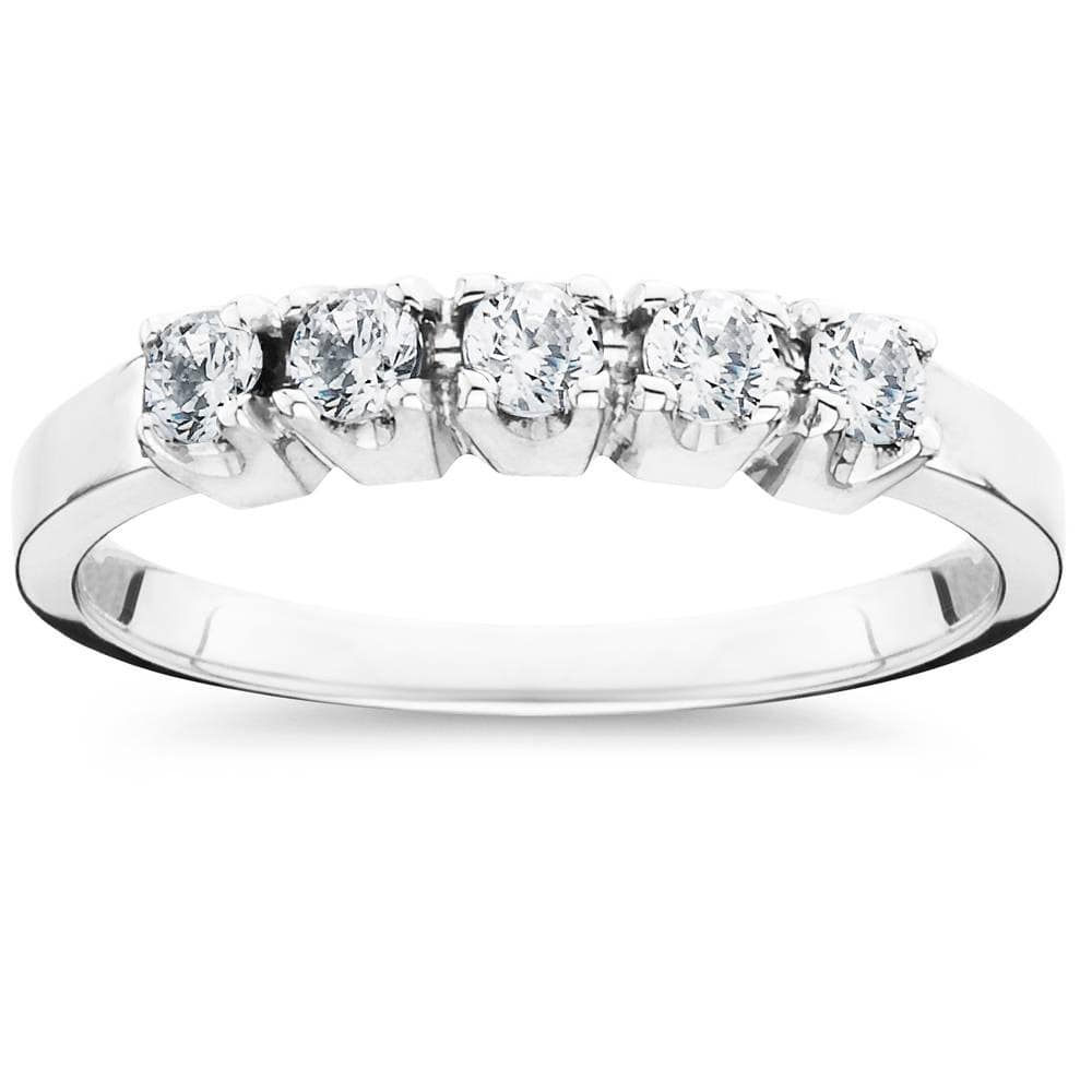 1/4ct 5 Stone Diamond Wedding Ring 14K White Gold Size Selectable
