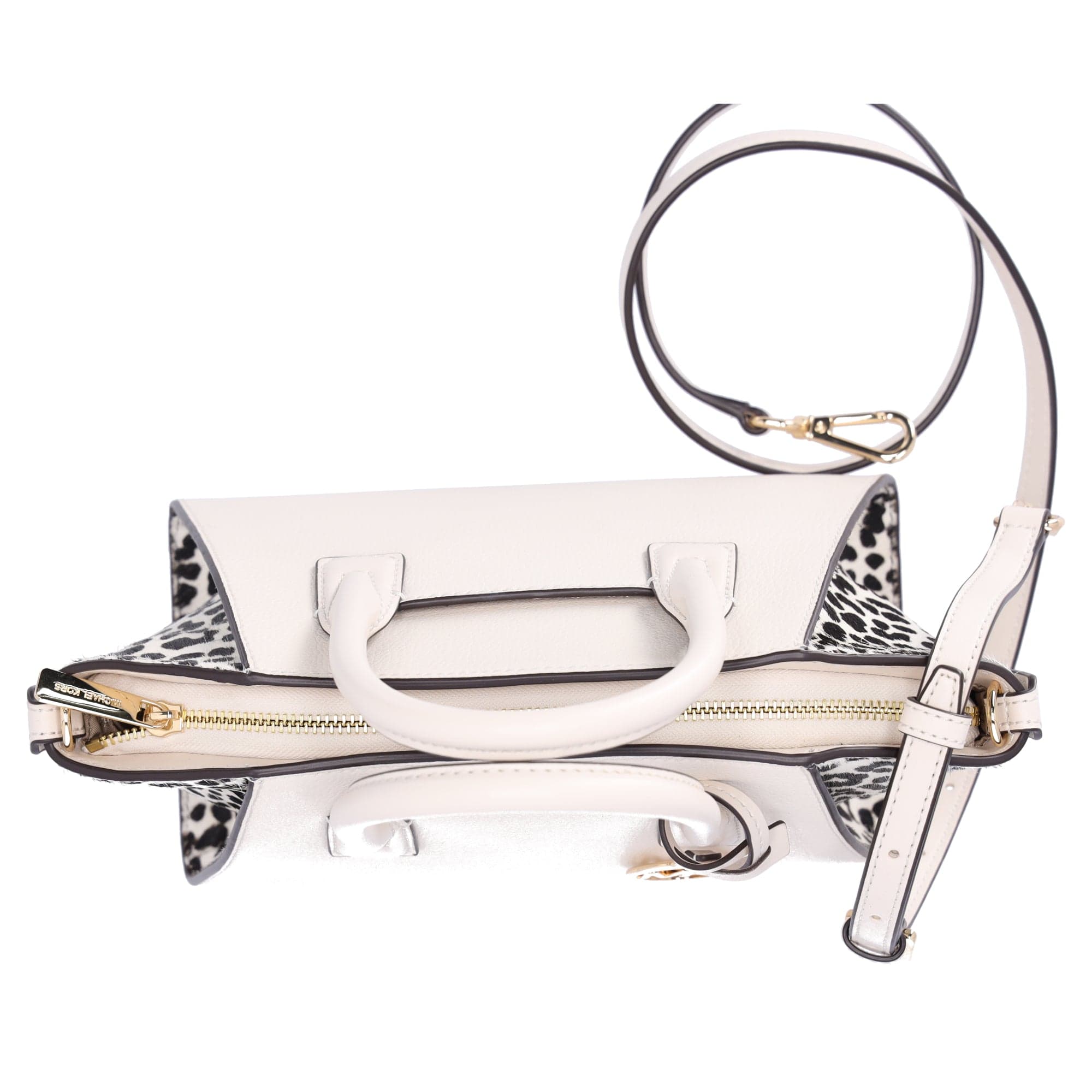 Michael Kors Avril Small Leather Cheetah Print Calf Hair Satchel Light Cream