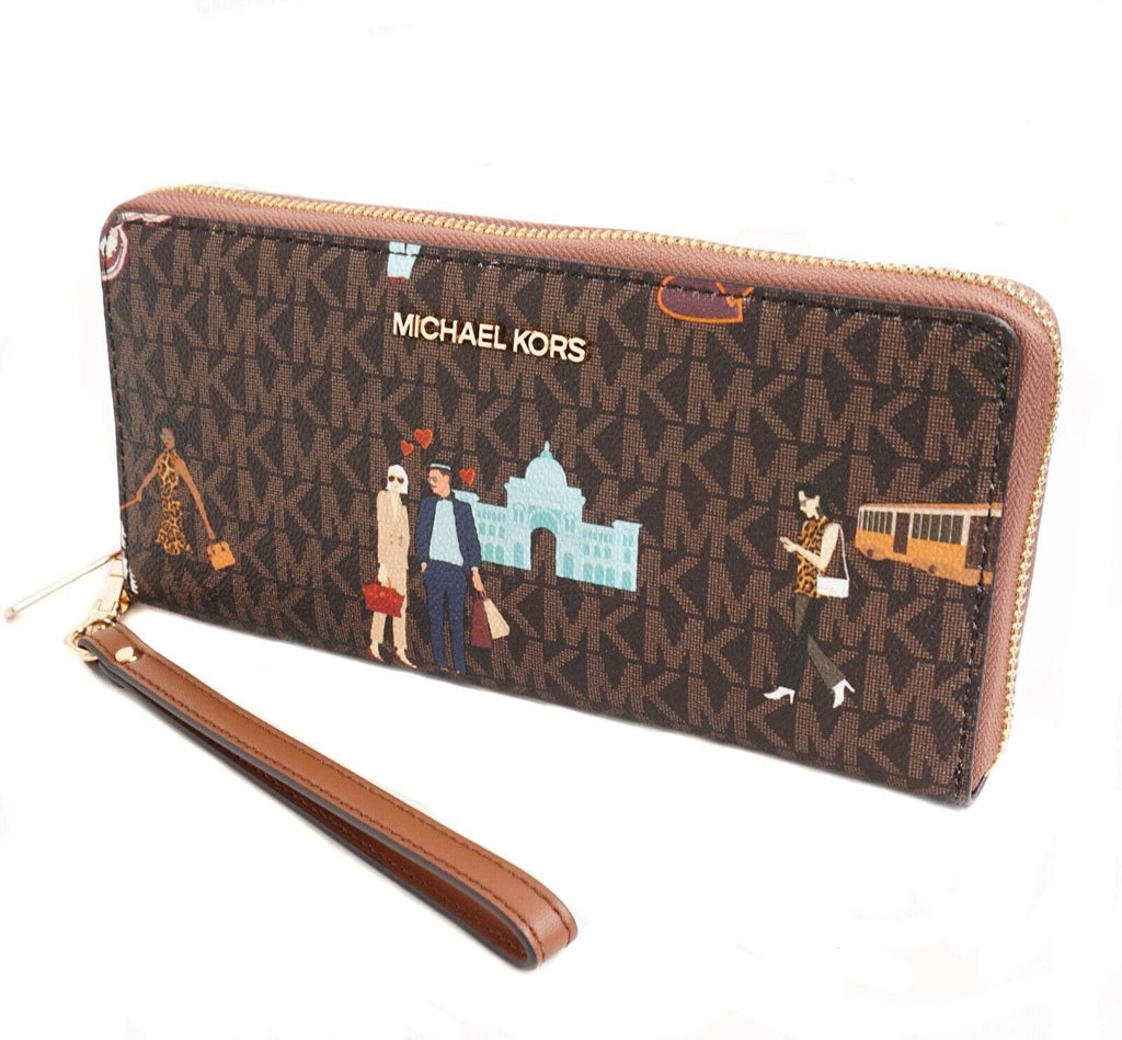 Michael Kors JetSet Girls Large ZipAround Continental WristletWallet Brown
