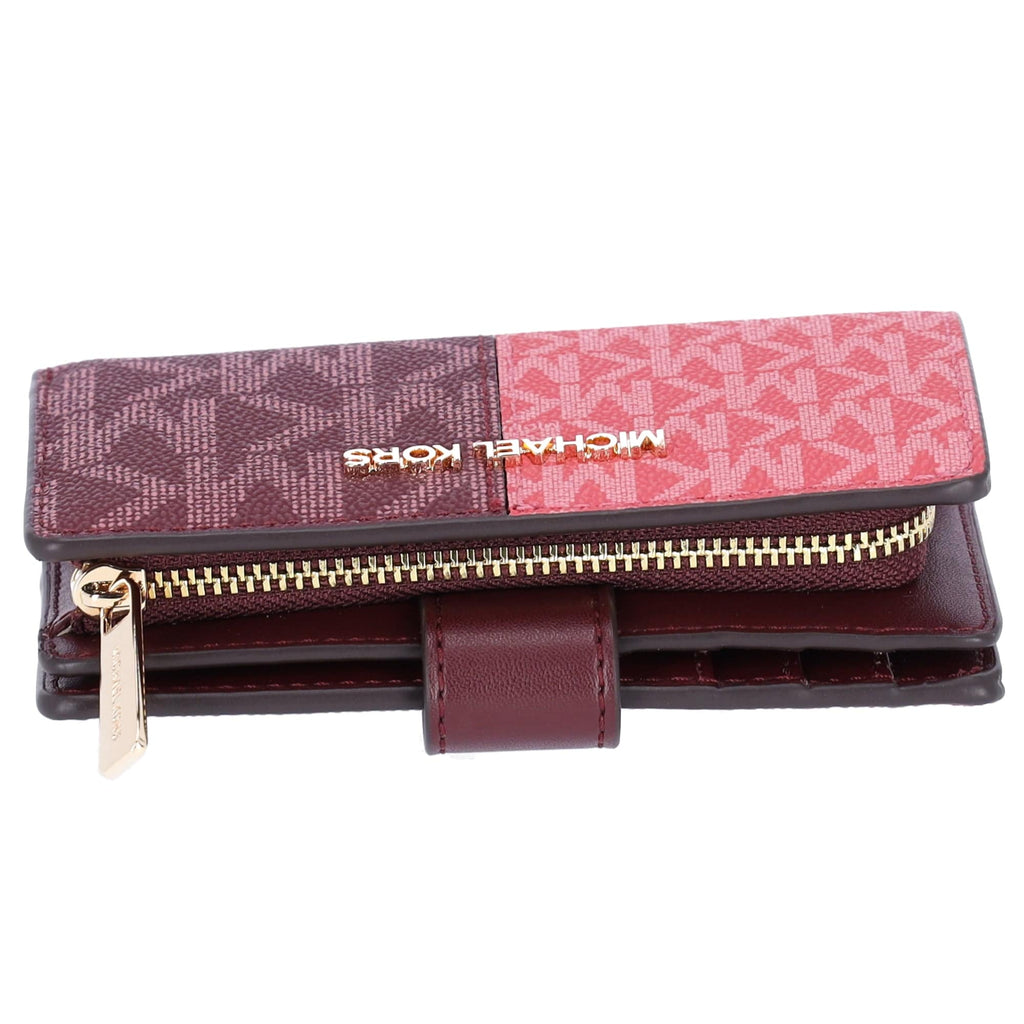 Michael Kors Jet Set Medium Bifold Zip Coin Signature Wallet Oxblood Multi MK