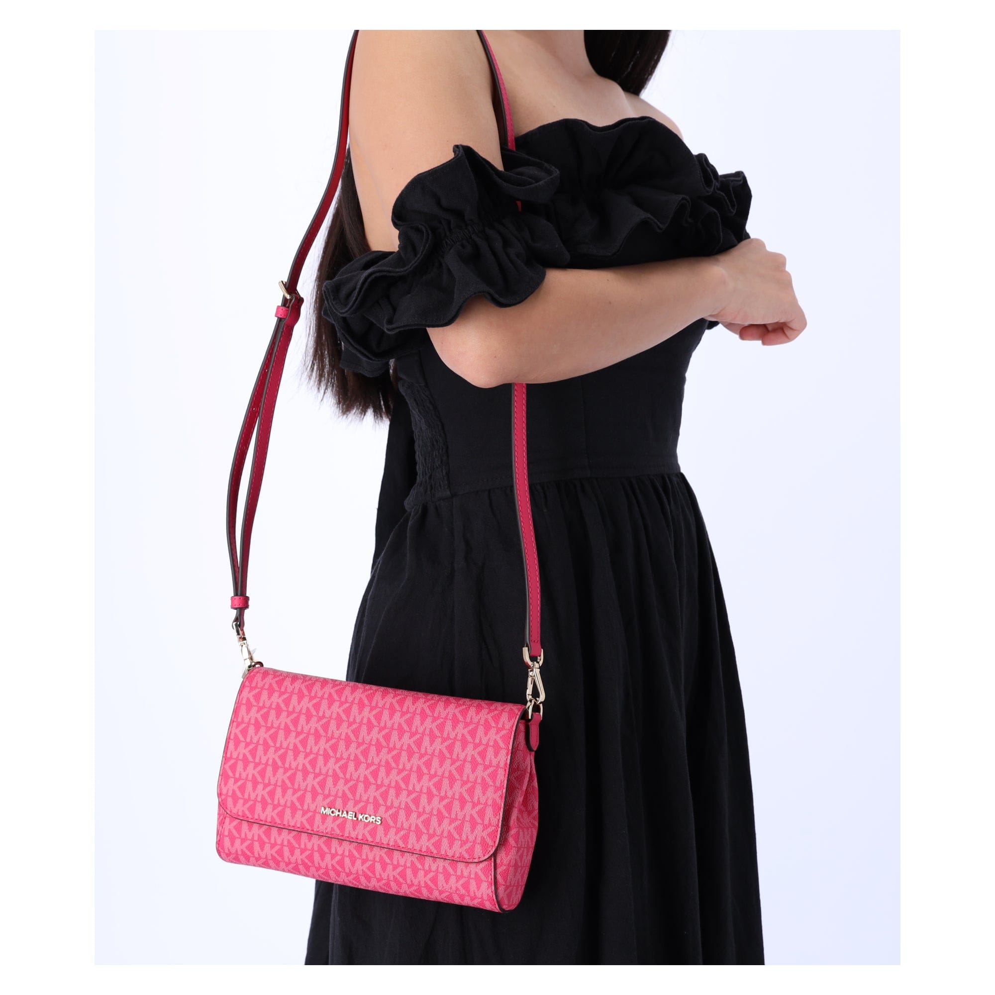 Michael Kors Jet Set Medium Convertible Pouchette Crossbody Electric Pink MK