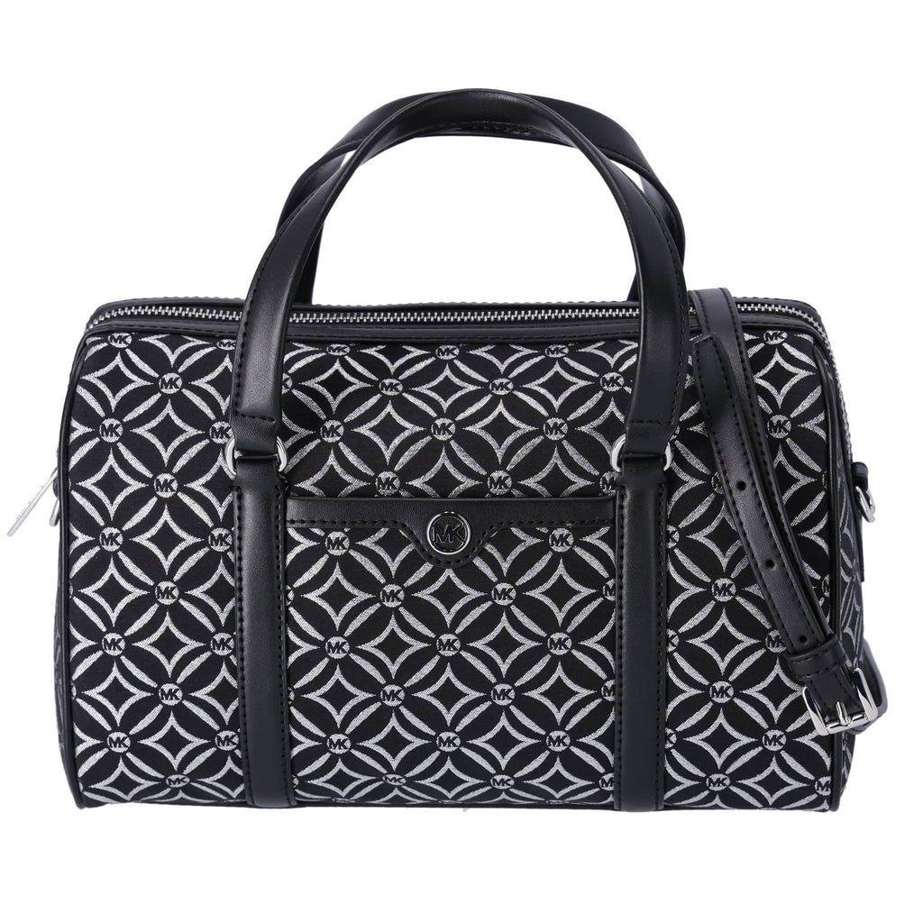 Michael Kors Jet Set Medium Duffle Bag Black Silver Logo Silver Metallic