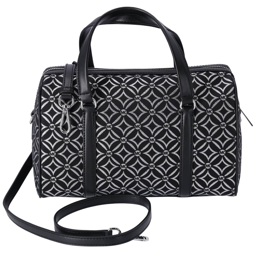 Michael Kors Jet Set Medium Duffle Bag Black Silver Logo Silver Metallic