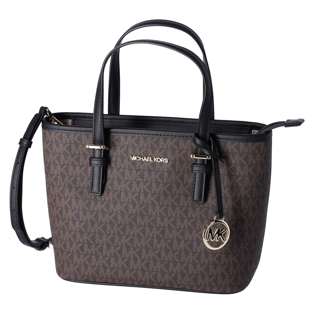 Michael Kors JetSet Small XS Carryall Convertible ToteCrossbody BrownMKBlack