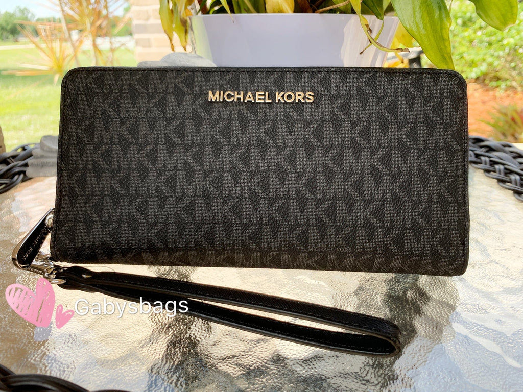 Michael Kors Jet Set Travel Continental Wallet Long Black Signature MK