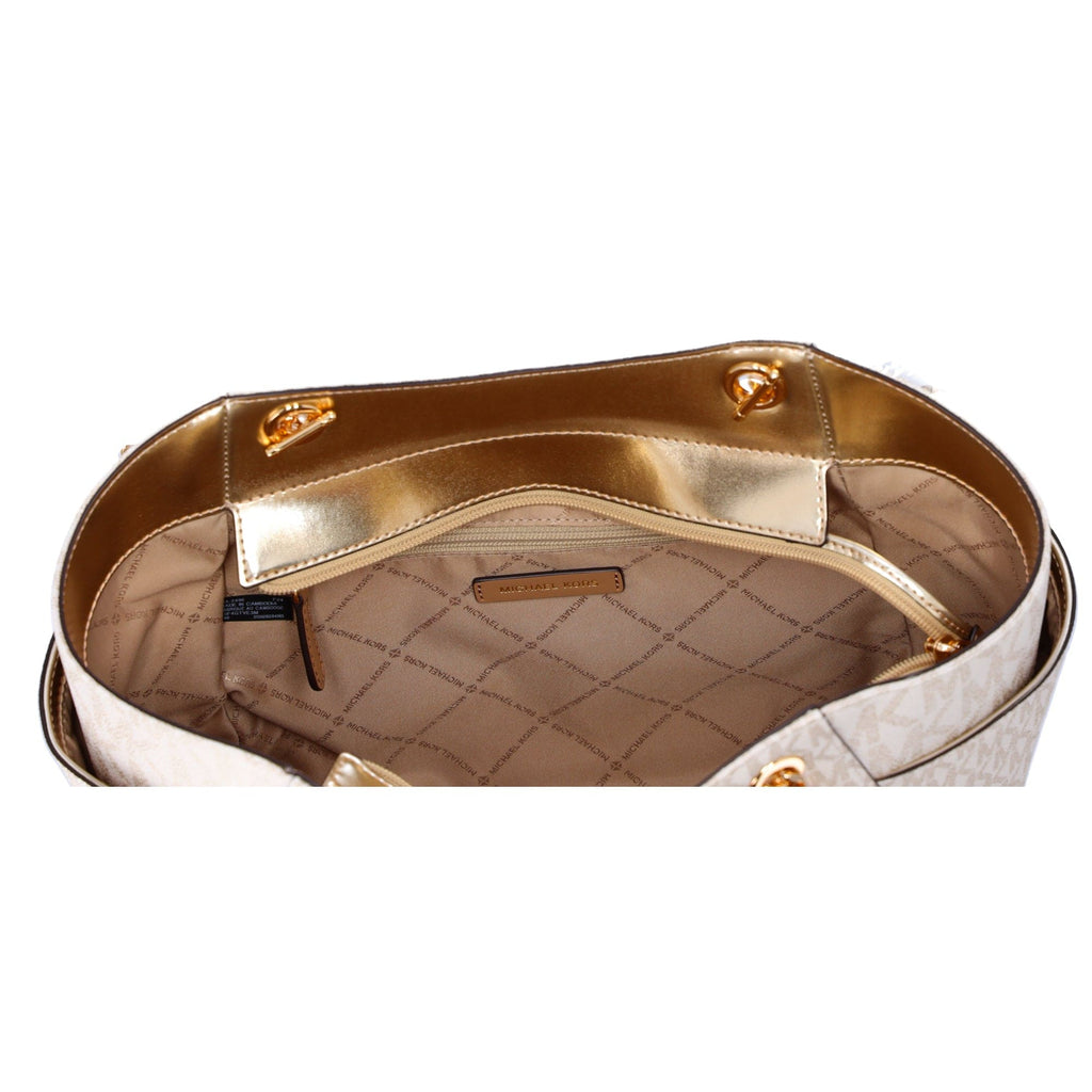 Michael Kors Jet Set Travel Large Chain Shoulder Tote Pale Gold MK Signature