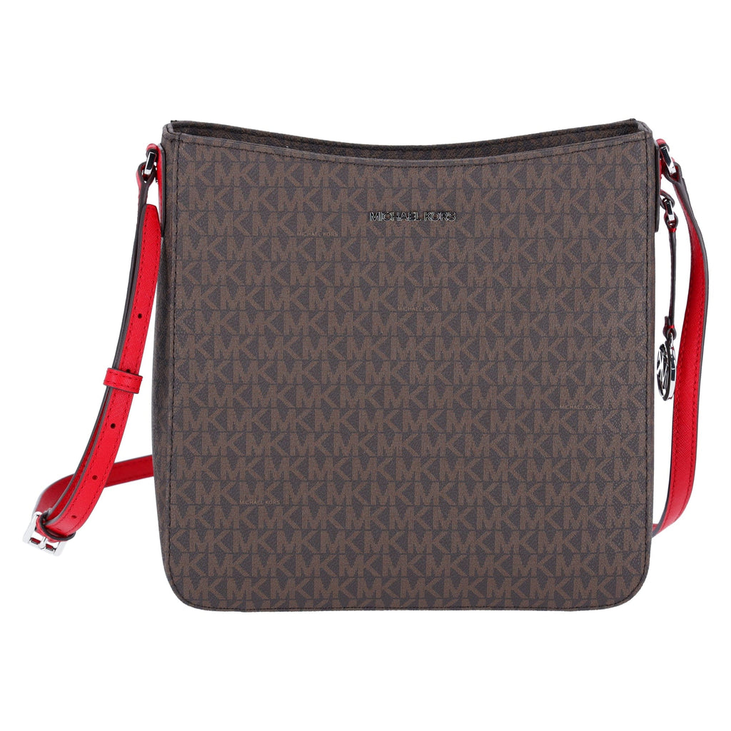Michael Kors Jet Set Travel Large Messenger Bag Crossbody Brown MK Bright Red