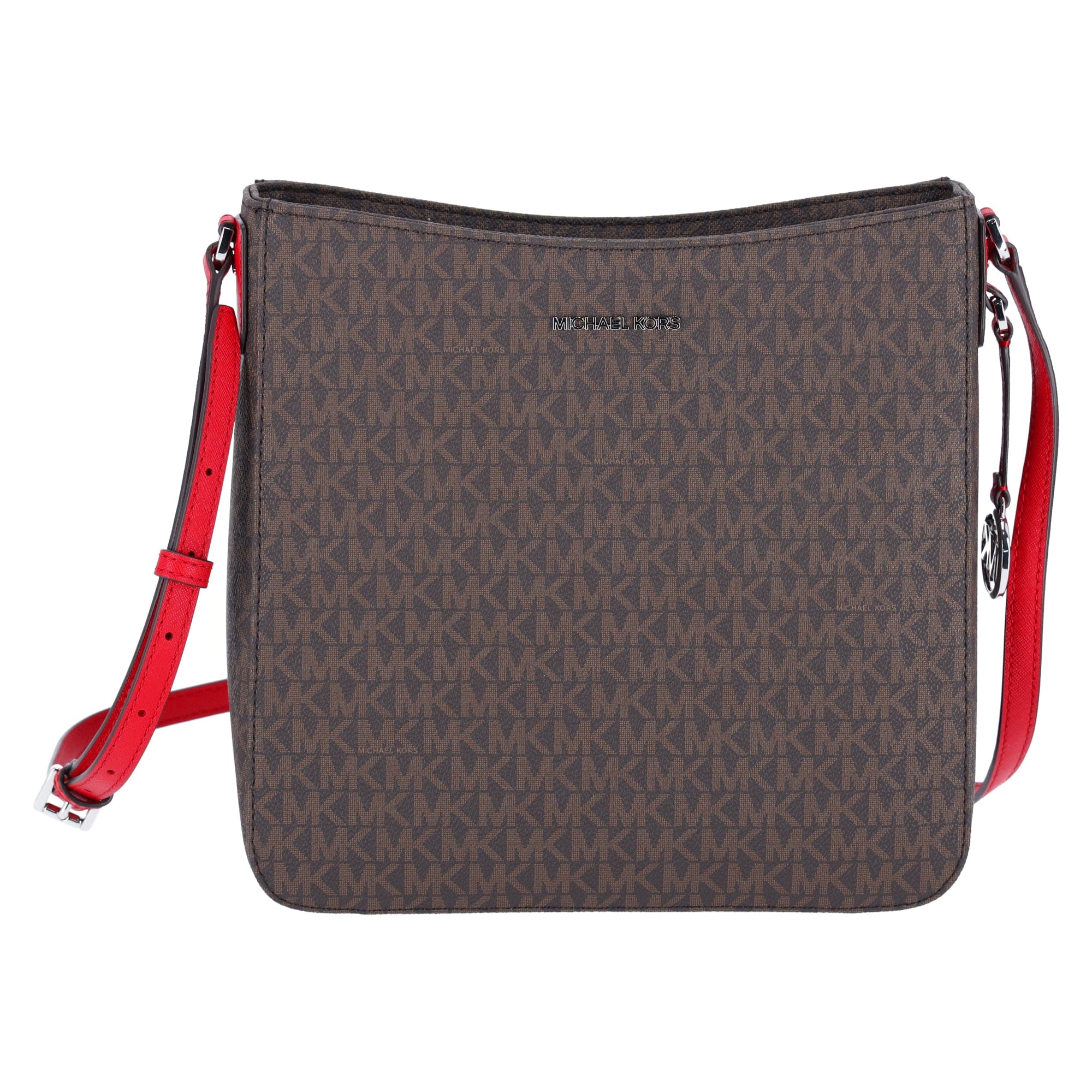 Michael Kors Jet Set Travel Large Messenger Bag Crossbody Brown MK Bright Red