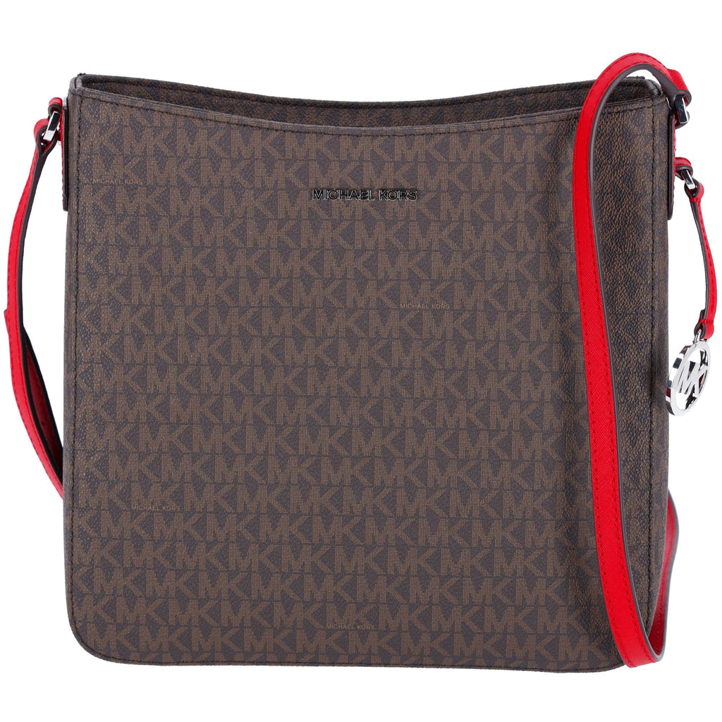 Michael Kors Jet Set Travel Large Messenger Bag Crossbody Brown MK Bright Red