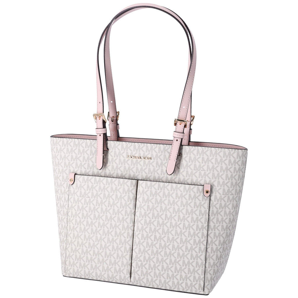 Michael Kors Jet Set Travel Medium Double Pocket Tote Vanilla MK Blush Pink