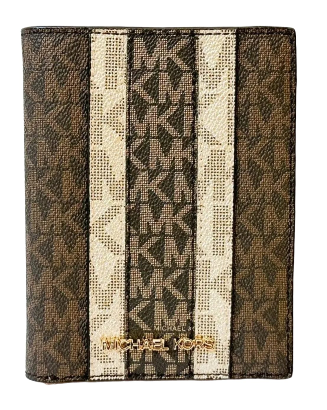 Michael Kors JetSet Travel PassportCase Wallet MKSignature BrownGold