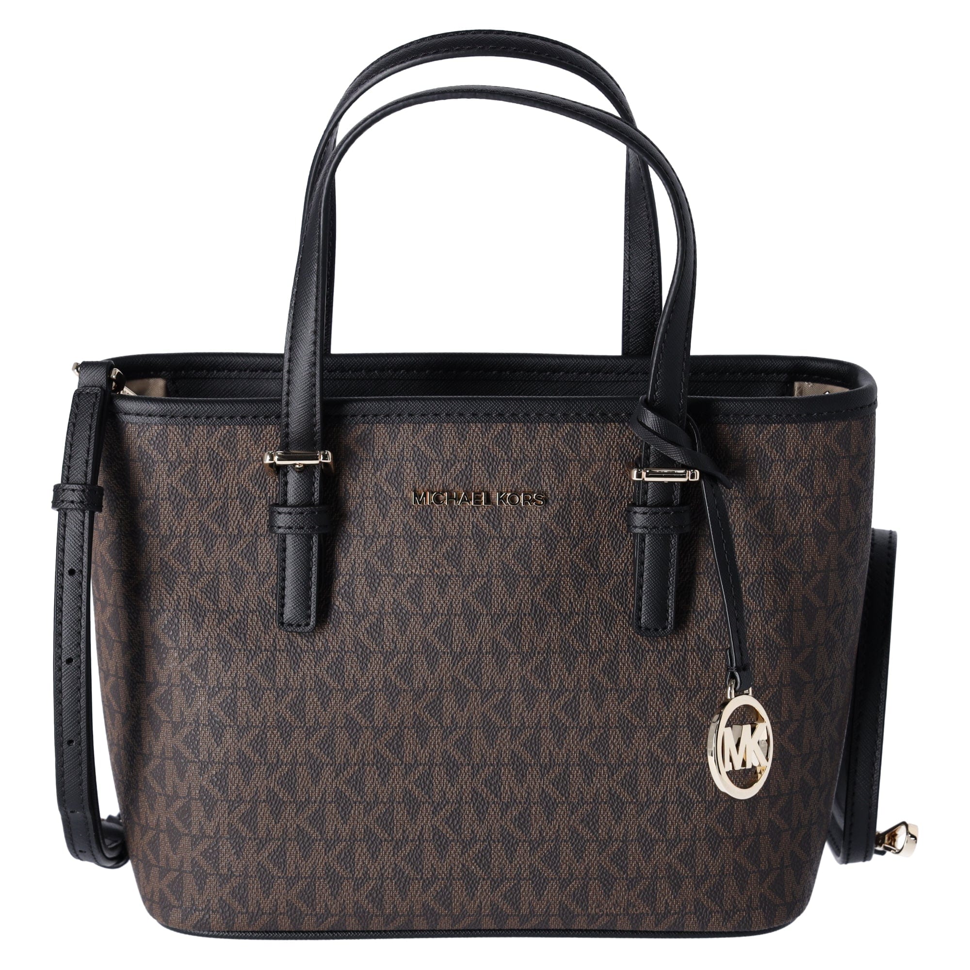 Michael Kors JetSet Small XS Carryall Convertible ToteCrossbody BrownMKBlack