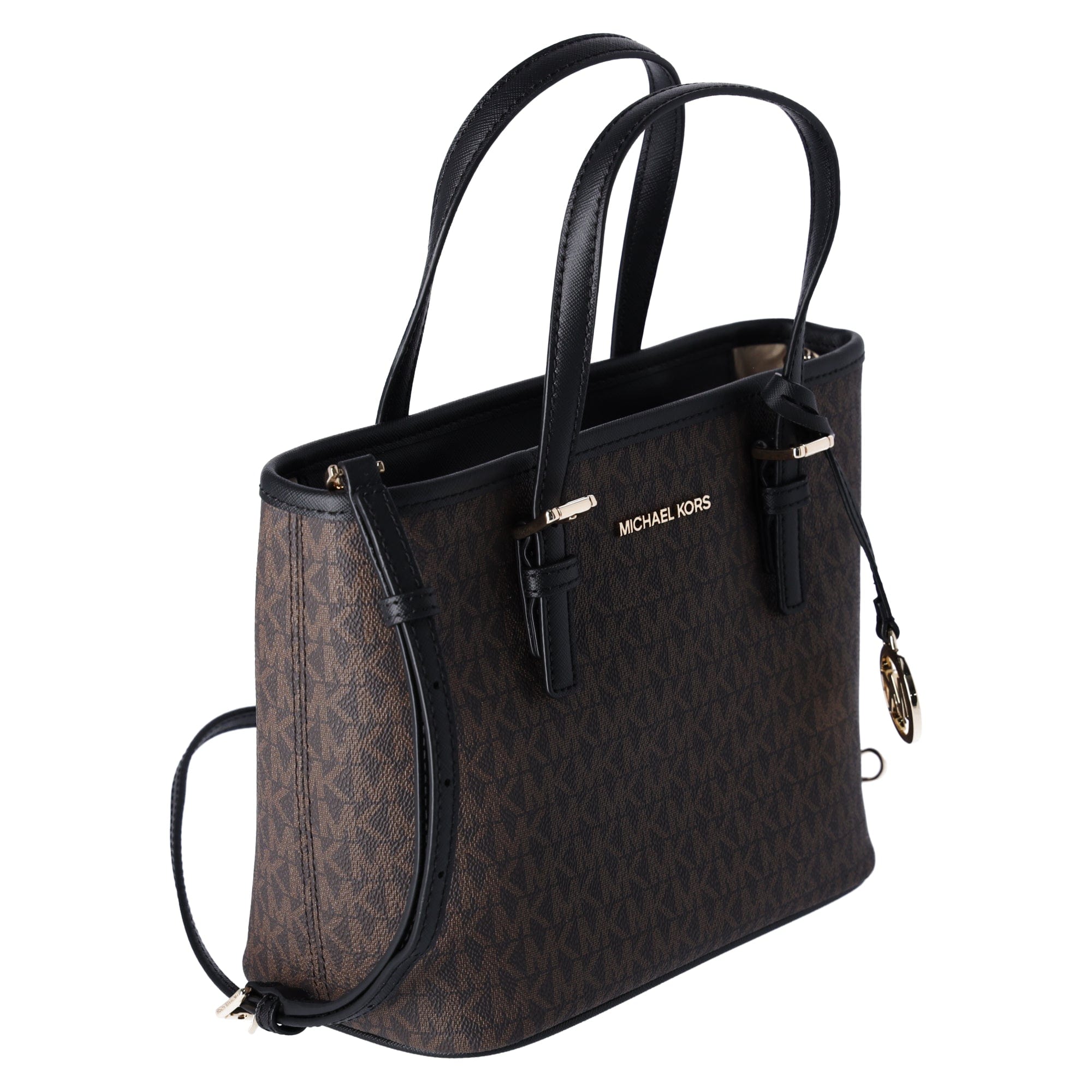 Michael Kors JetSet Small XS Carryall Convertible ToteCrossbody BrownMKBlack