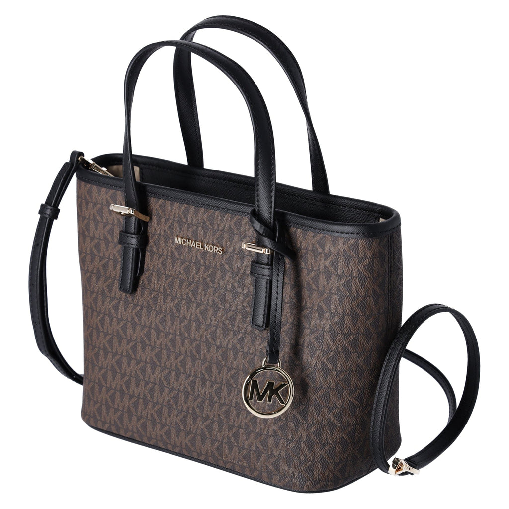 Michael Kors JetSet Small XS Carryall Convertible ToteCrossbody BrownMKBlack