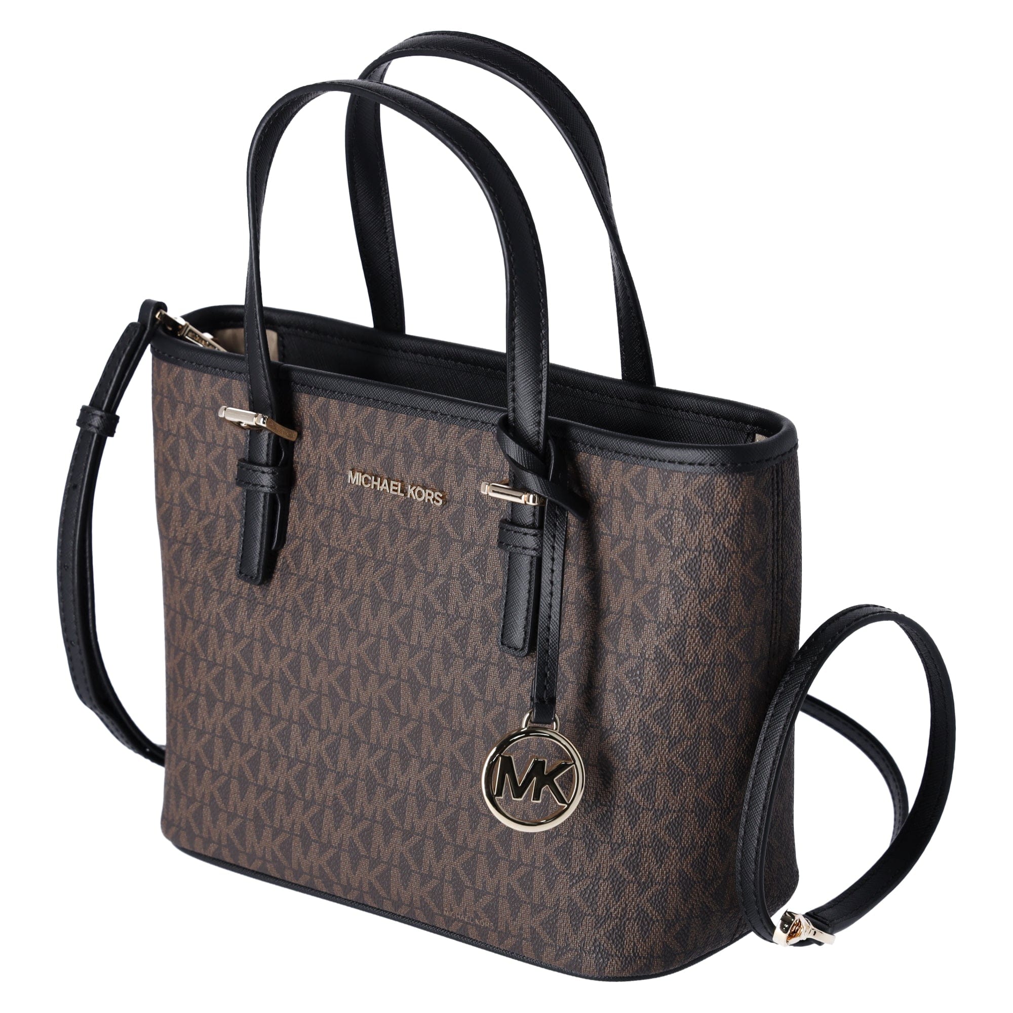 Michael Kors JetSet Small XS Carryall Convertible ToteCrossbody BrownMKBlack