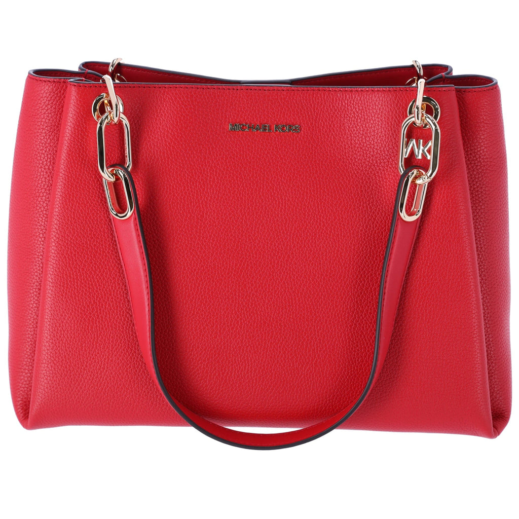 Michael Kors Trisha Large Triple Gusset Compartment Shoulder Tote Bright Red
