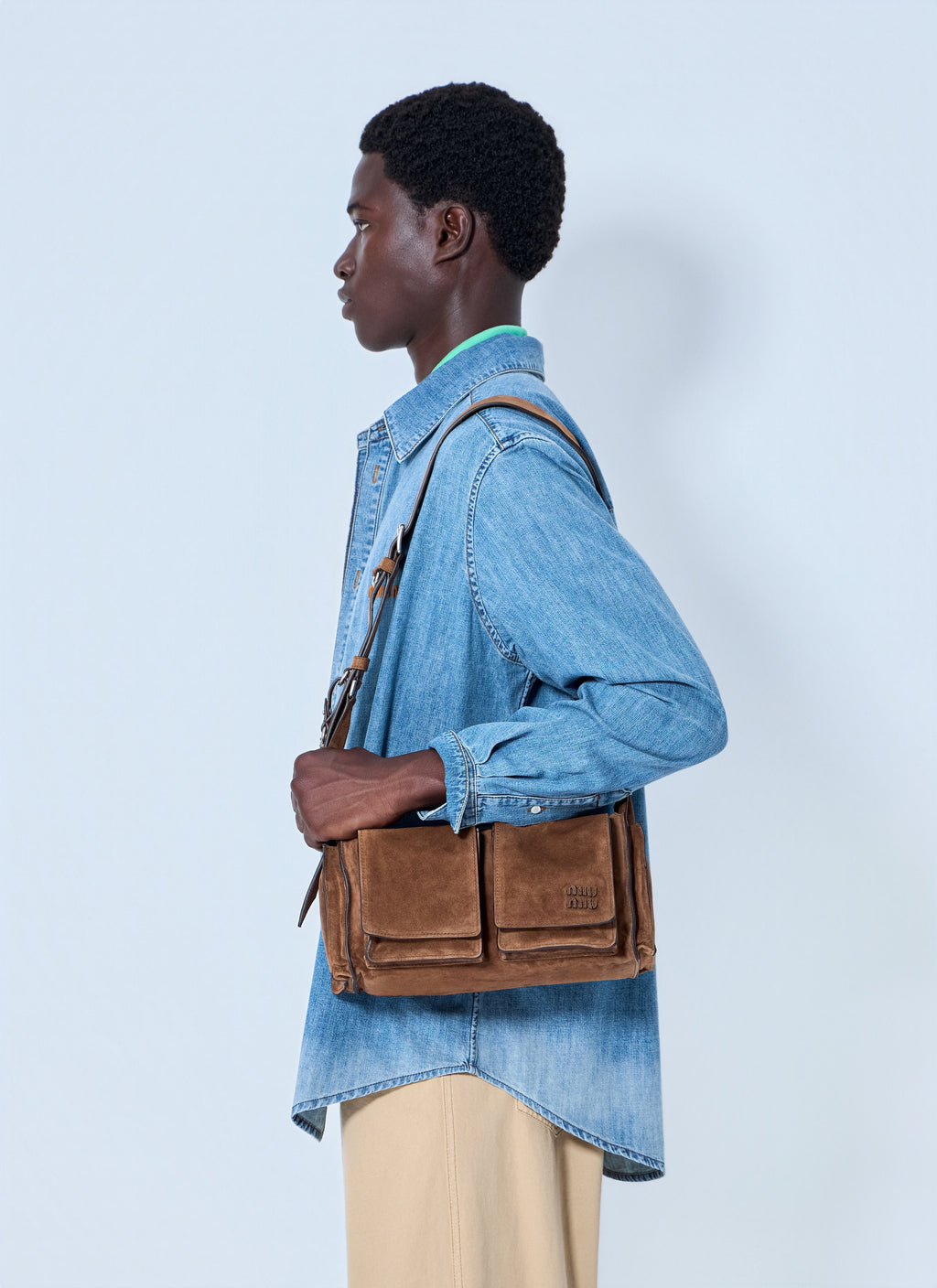 Miu Miu Men Utilitaire Suede Shoulder Bag
