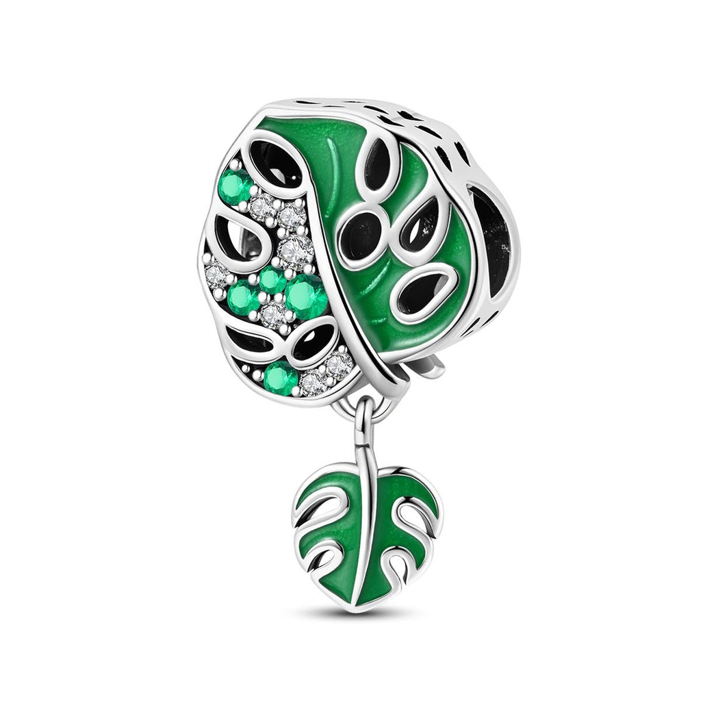 Monstera Leaf & Green Crystal Dangle Charm