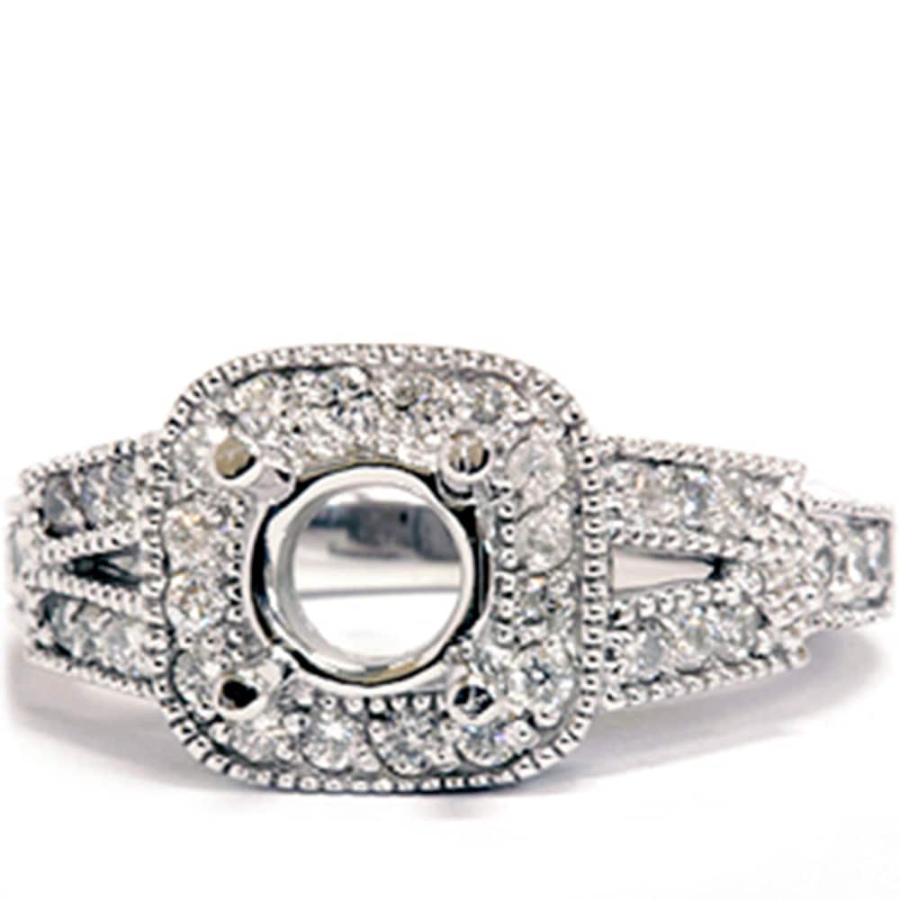 1/2ct Diamond Semi Mount Antique Engagement Setting Size Selectable