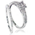 3/8CT Split Shank Princess Cut Halo Engagement Ring Set Setting 14K White Gold Size Selectable