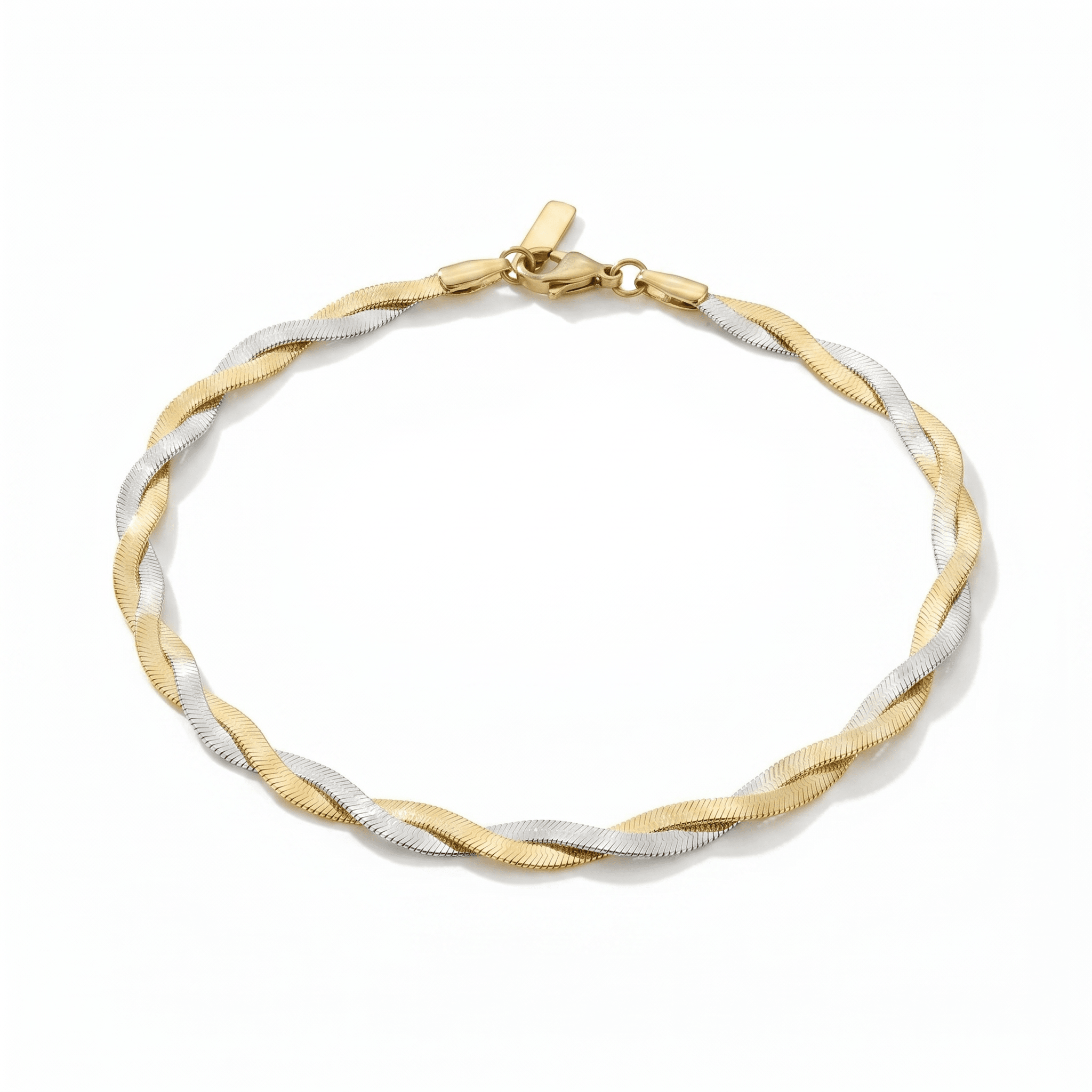Amina Anklet 18k Mixed Metal 10" 6mm Total Width Herringbone Chain
