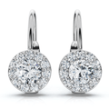1/2Ct Halo Diamond Hoops With Lever Backs in White or Yellow Gold