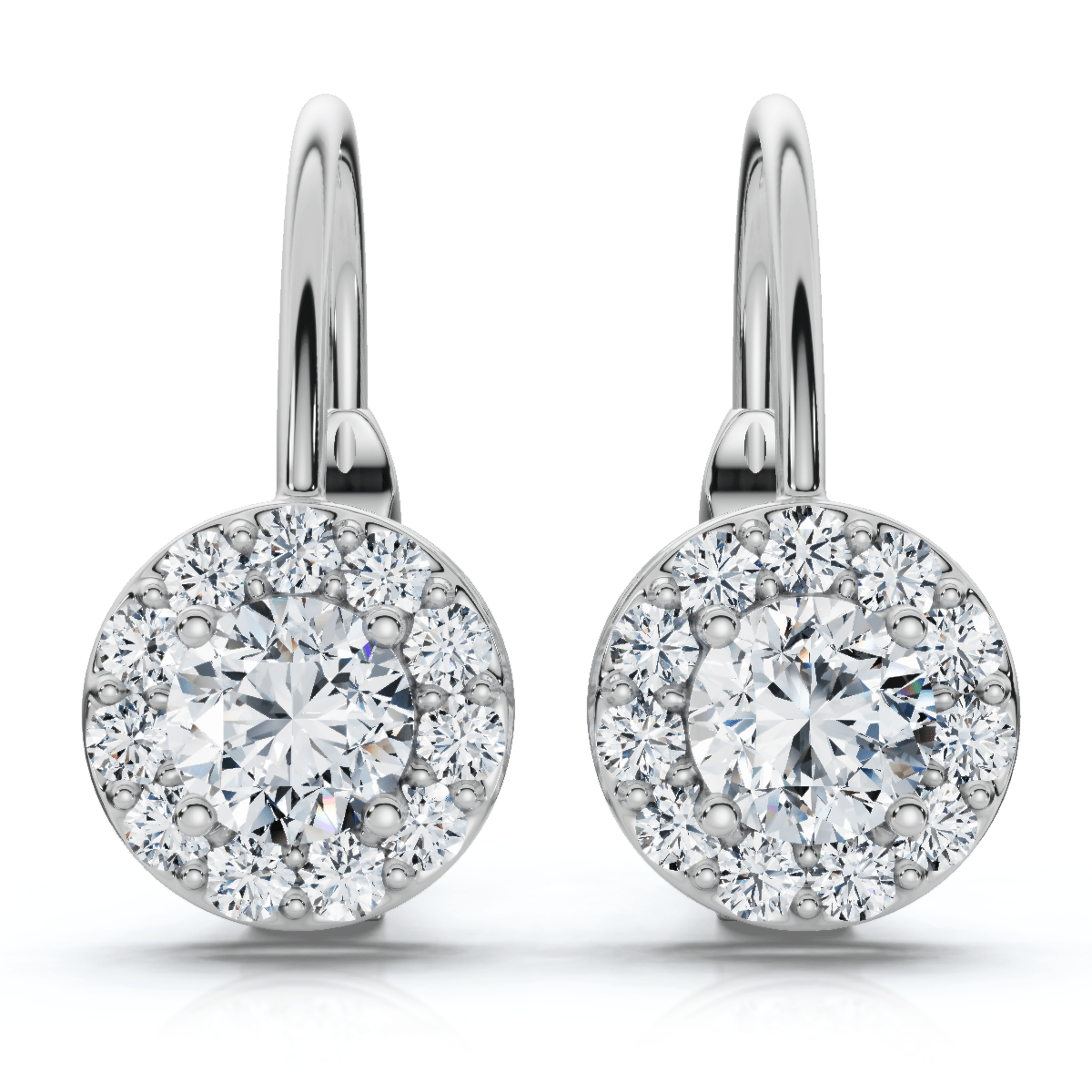 1/2Ct Halo Diamond Hoops With Lever Backs in White or Yellow Gold