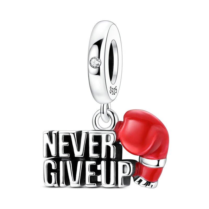 “Never Give Up” Boxing Glove Dangle Charm