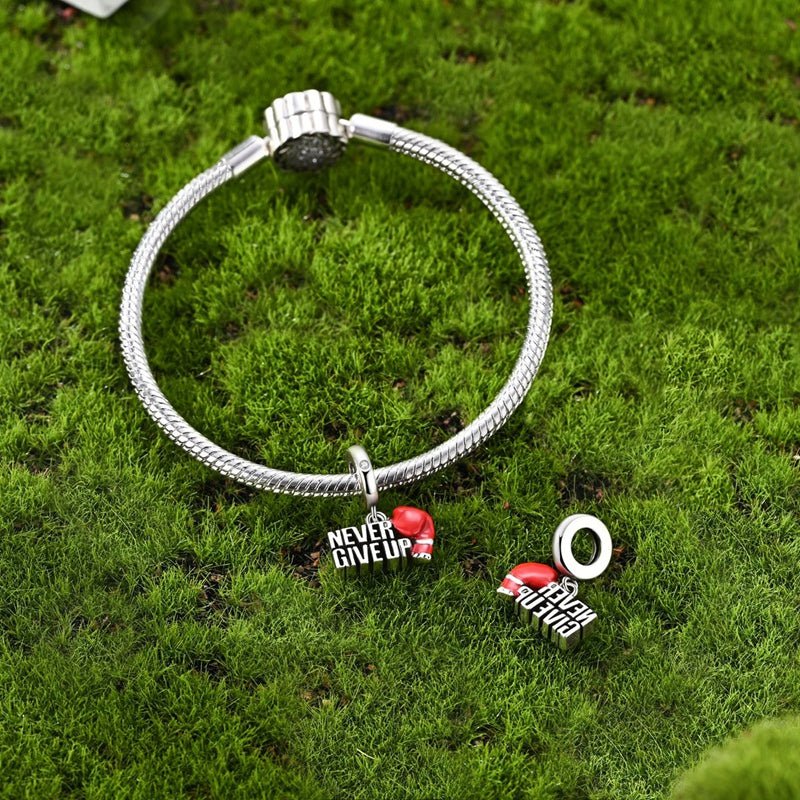 “Never Give Up” Boxing Glove Dangle Charm