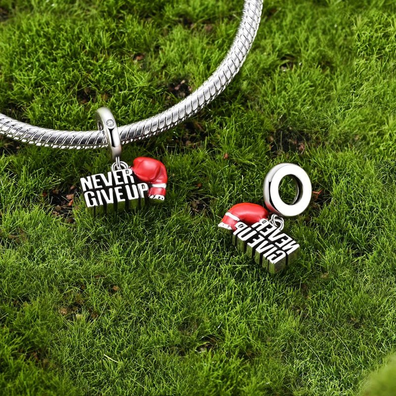 “Never Give Up” Boxing Glove Dangle Charm