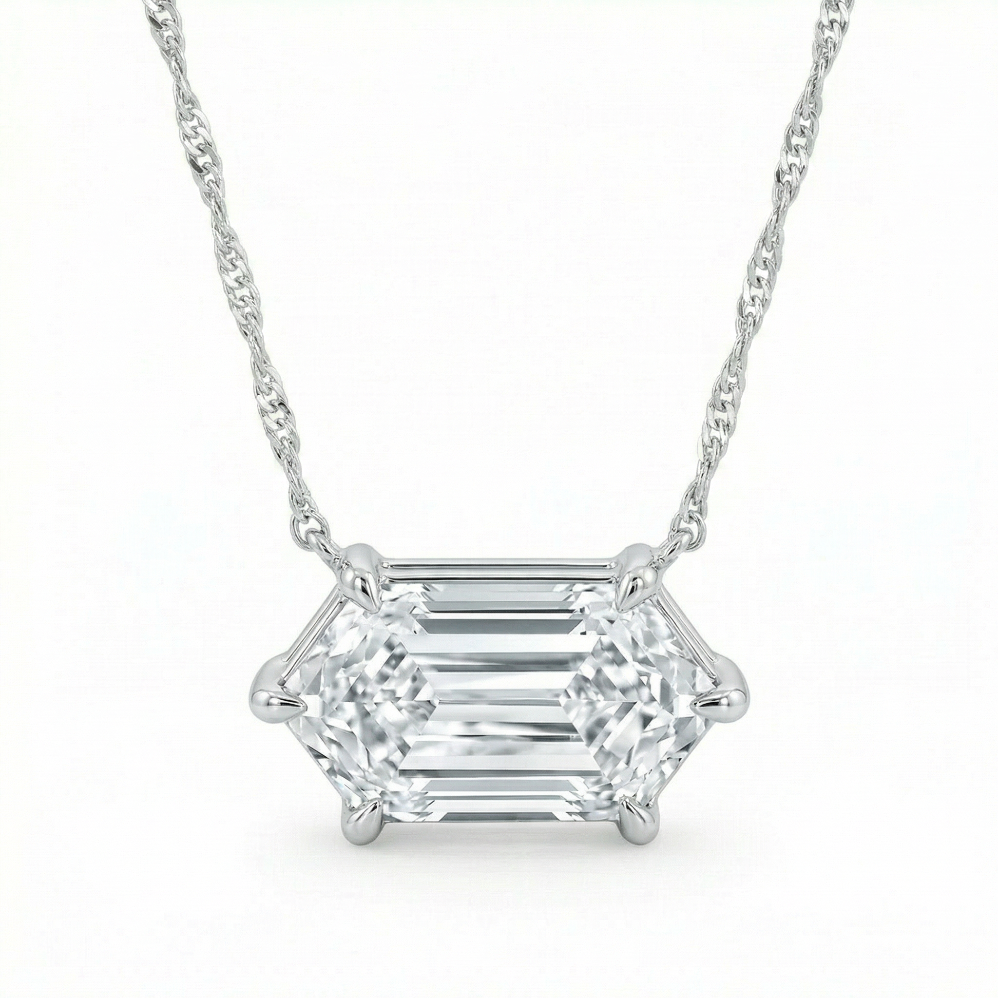 Certified 1.10Ct Long Hexagon Diamond East West Pendant Gold Necklace Lab Grown