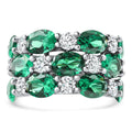 9Ct Emerald & Diamond Multi Row Diamond Anniversary Ring 14k Gold Lab Grown