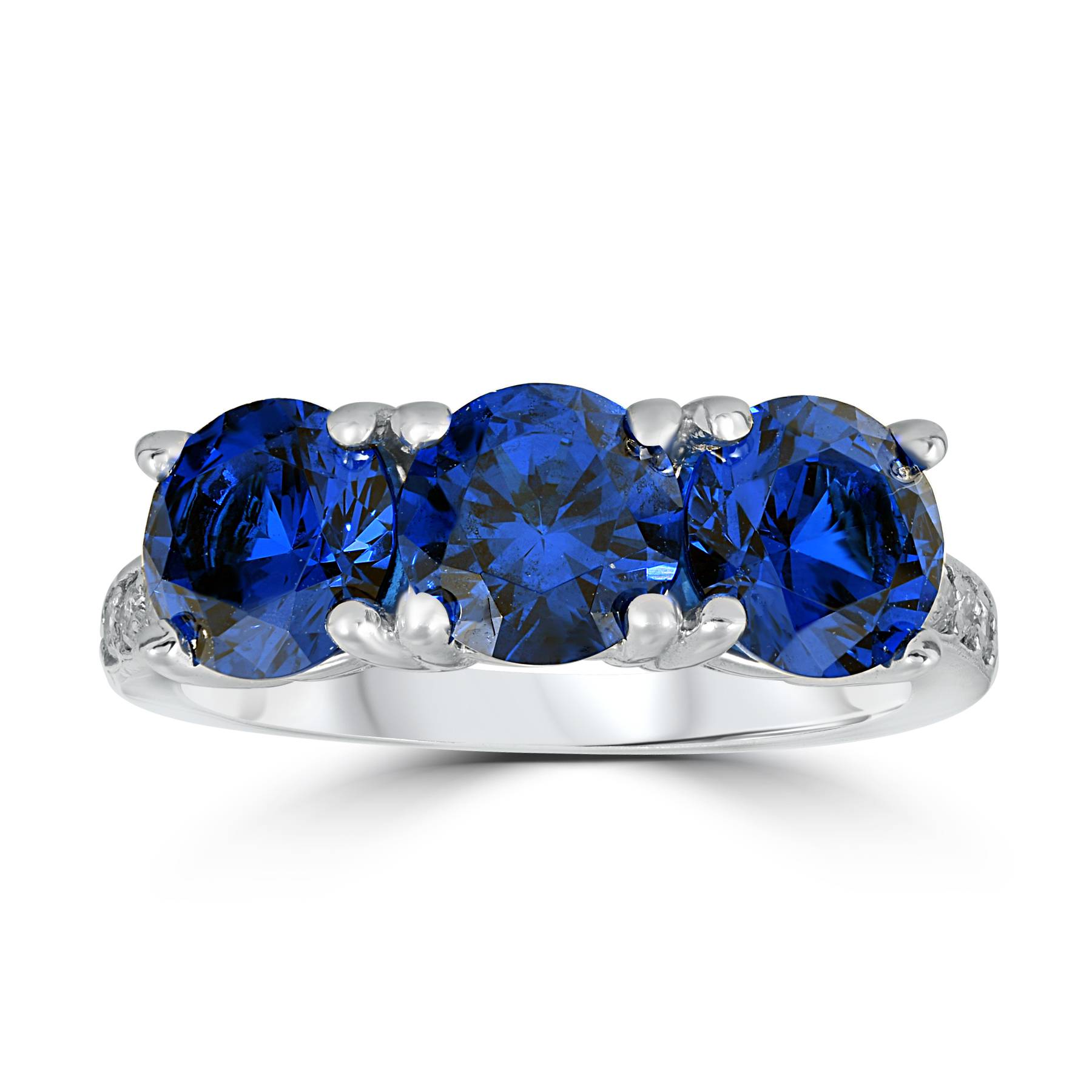 3 3/4ct Diamond & Synthetic Blue Sapphire Ring 10K White Gold 3- Stone Size Selectable
