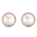6mm Pearl & Diamond Halo Studs Women's 14k Gold Earrings Lab Grown