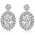 3 1/2Ct Oval Halo Dangle Diamond Earrings Yellow Gold Studs Lab Grown