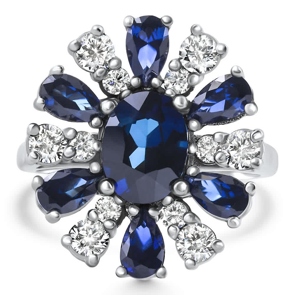 3.80Ct Nicole Blue Sapphire Diamond Ring 14k White Gold Lab Grown Size: 5.5