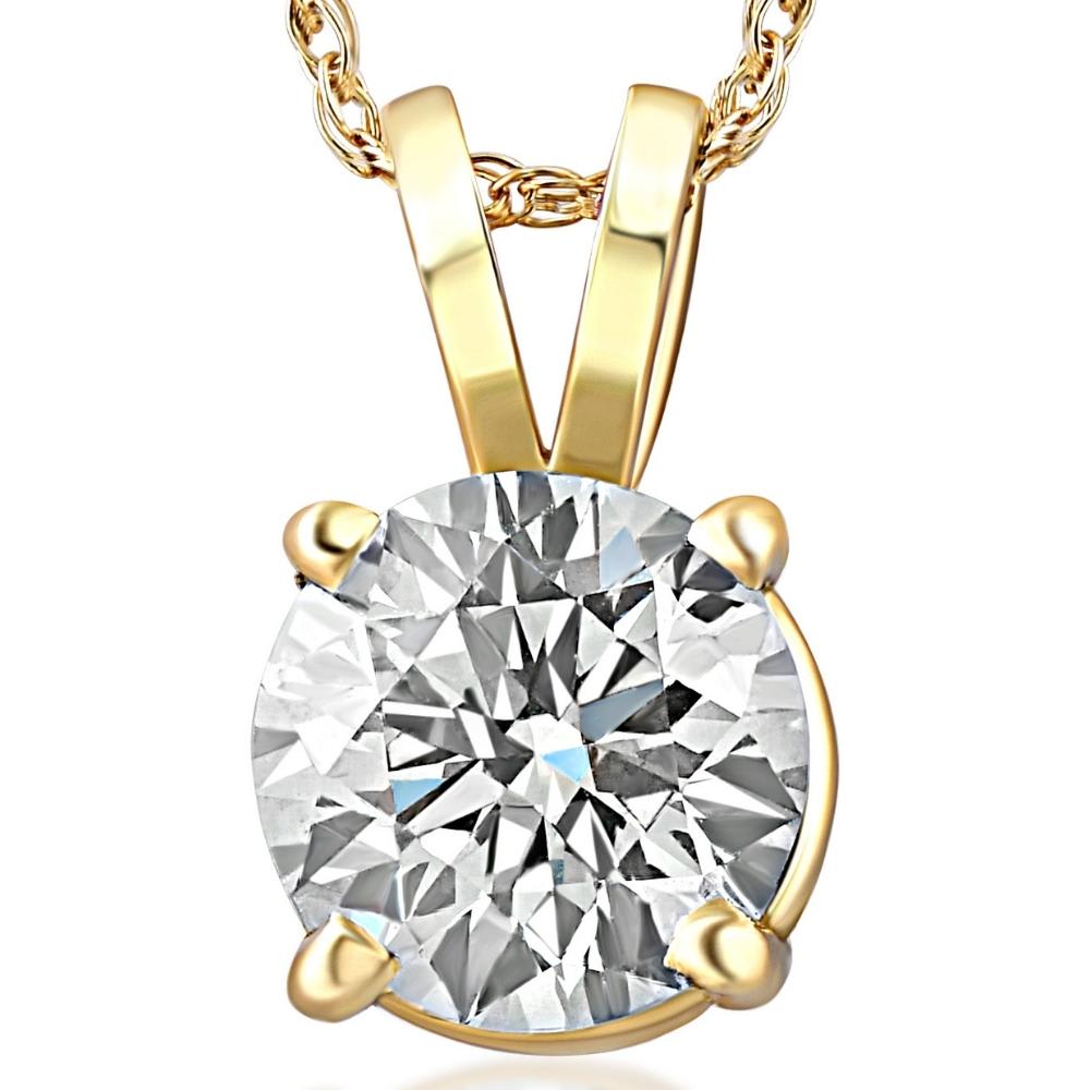 1ct Round Diamond Solitaire Pendant 14k Yellow Gold