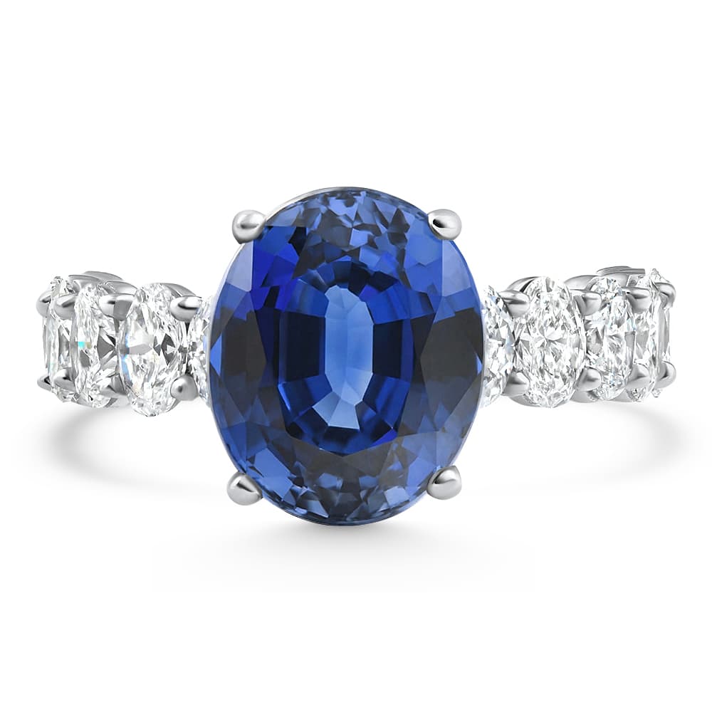 7 1/2Ct Oval Blue Sapphire Diamond Engagement Ring 14k Gold Lab Grown Size: 7