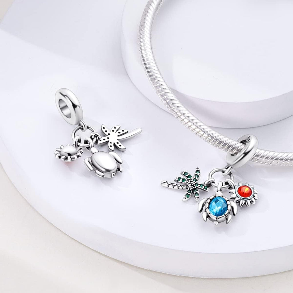 Ocean Palm Turtle and Sun Triple Dangle Charm