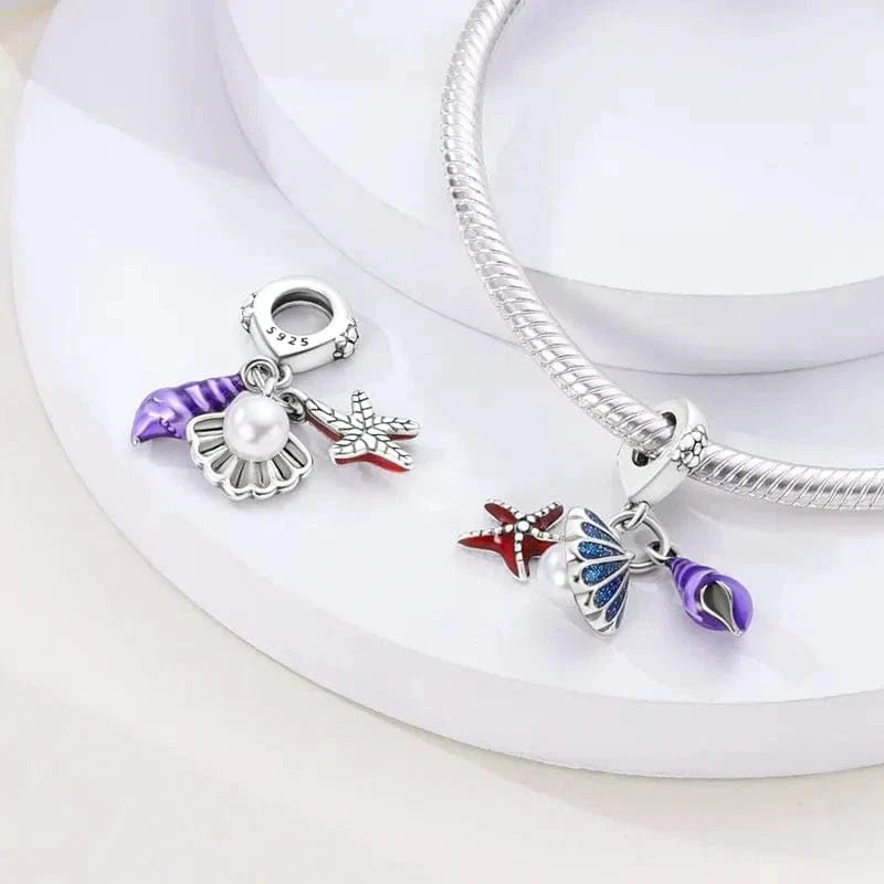 Ocean Seashell Starfish Triple Dangle Charm