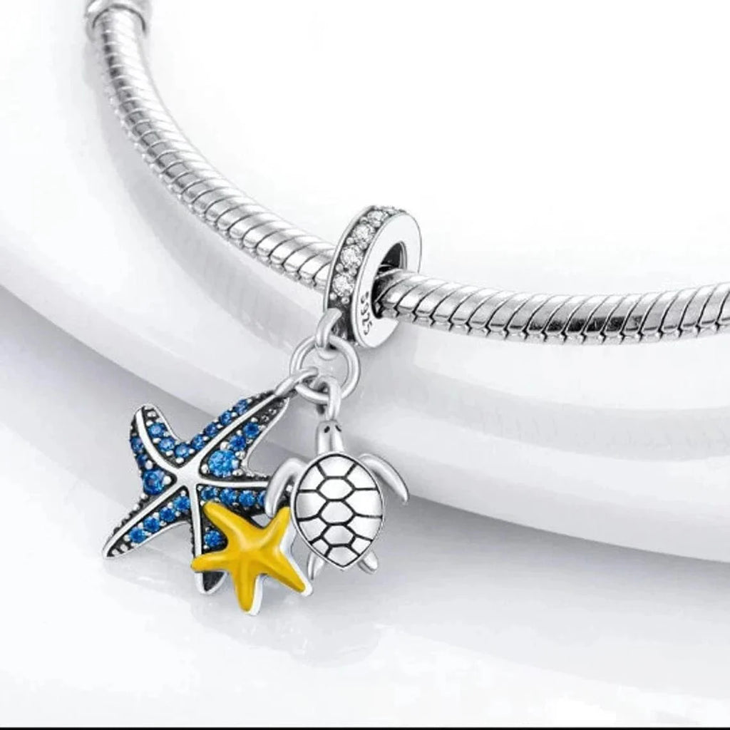 Ocean Starfish and Turtle Triple Dangle Charm