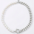 Fresh Water Pearl Half Curb Link Necklace 18" Toggle Clasp