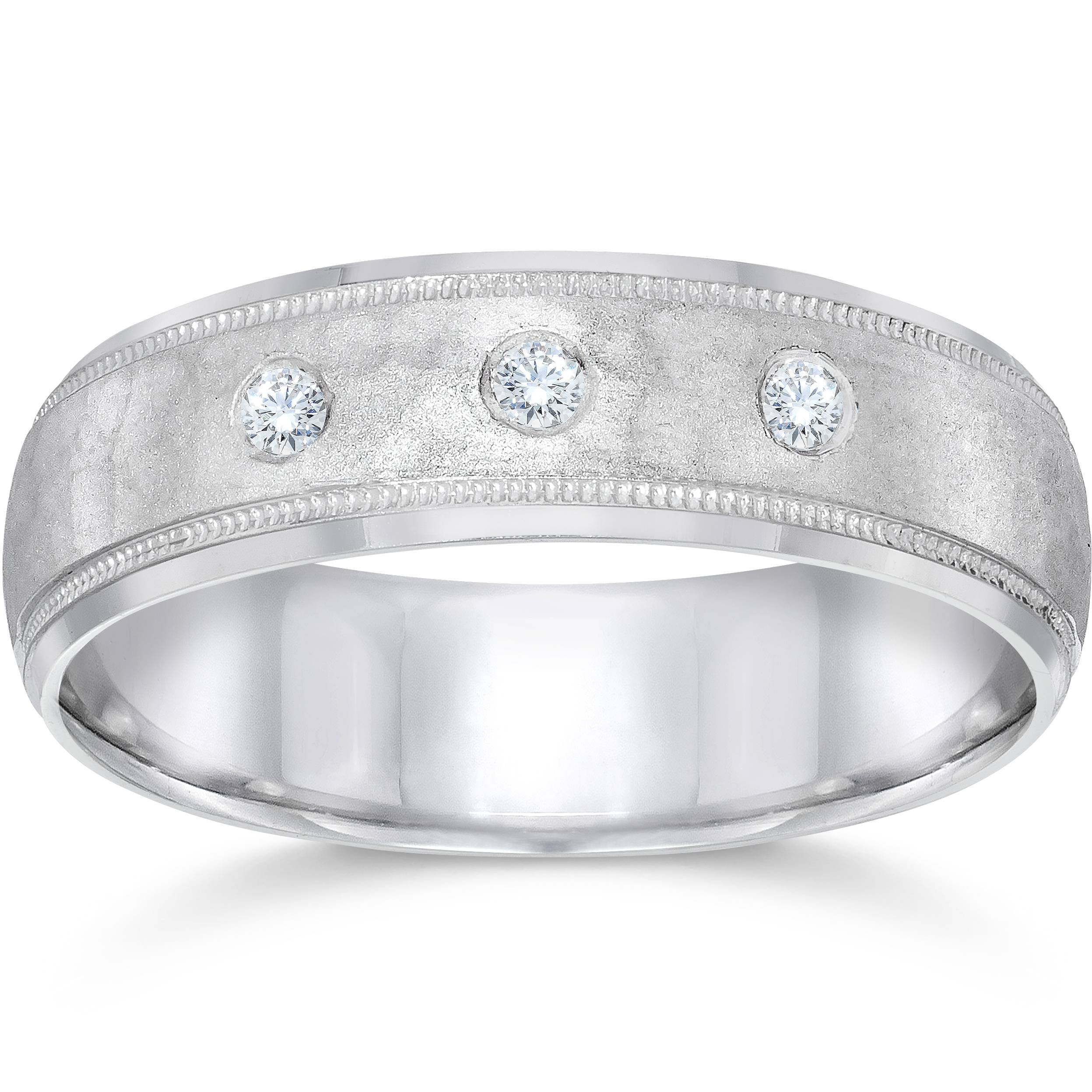 Hammered Diamond 6mm Wedding Band 10K White Gold Size Selectable